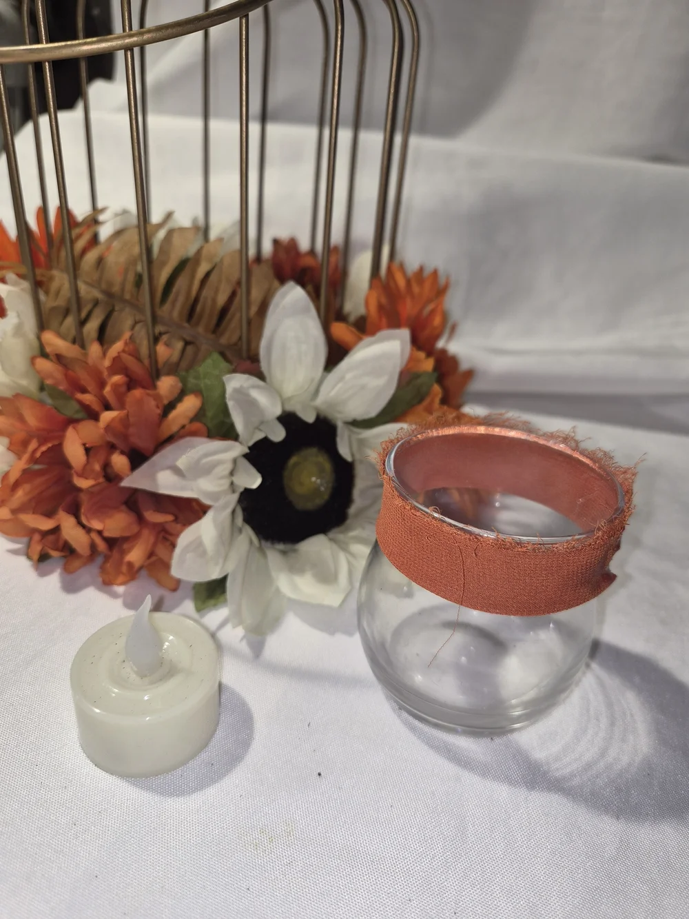 Gold Fall Lantern With Candle Holder And LED